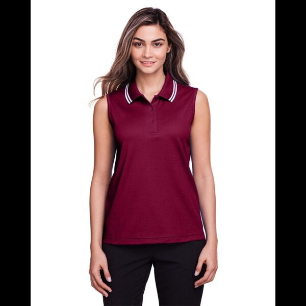 Women's CrownLux Performance® Plaited Tipped Sleeveless Polo Thumbnail