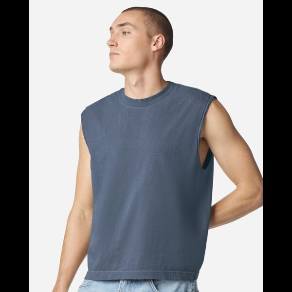 Unisex Heavyweight Cotton Garment-Dyed Mid-Length Muscle Tee Thumbnail